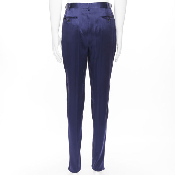 JOHN LAWRENCE SULLIVAN rich royal blue viscose dual pleat trousers pants 30"