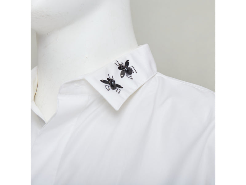 DIOR HOMME white cotton black beaded triple bee collar dress shirt EU40 L