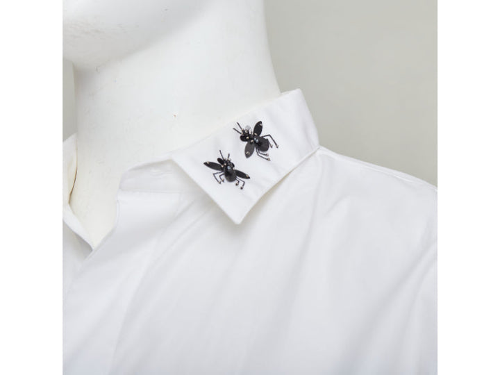 DIOR HOMME white cotton black beaded triple bee collar dress shirt EU40 L