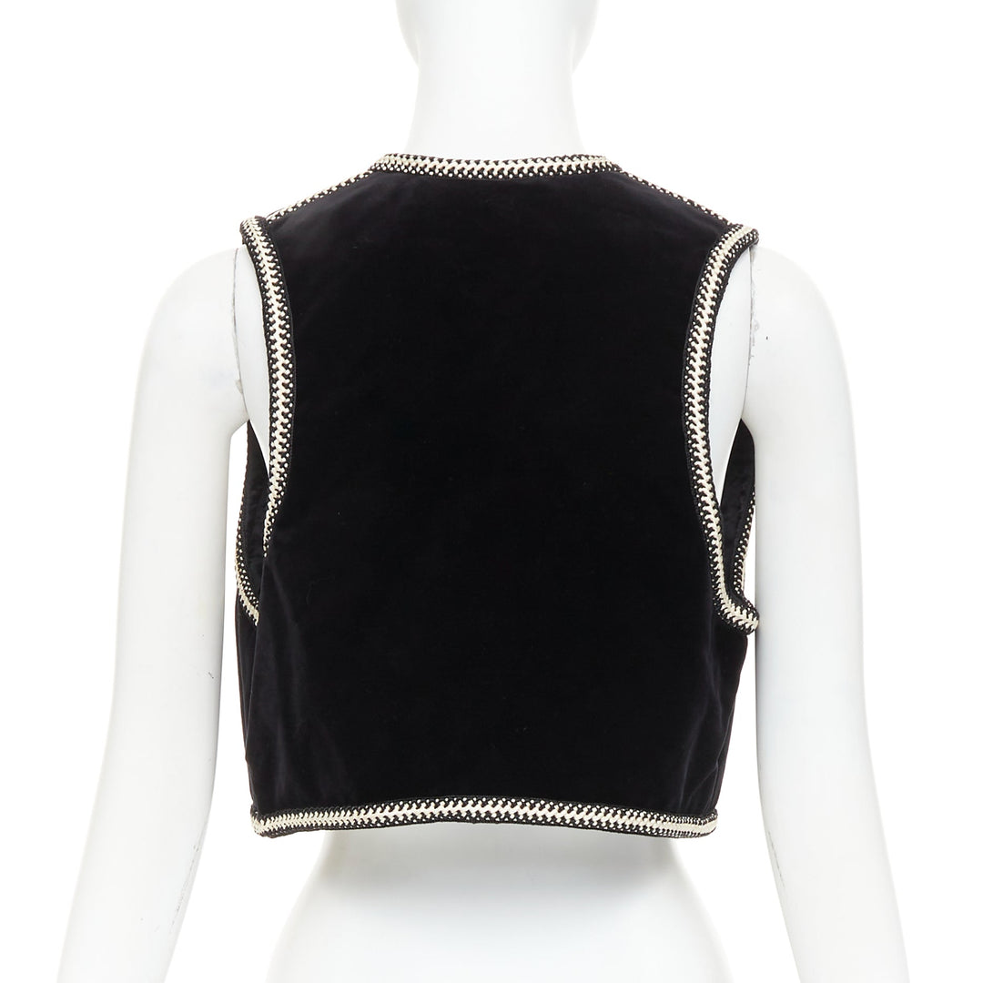 CELINE black cotton velvet gold braided weave trim cropped gilet vest FR38 M