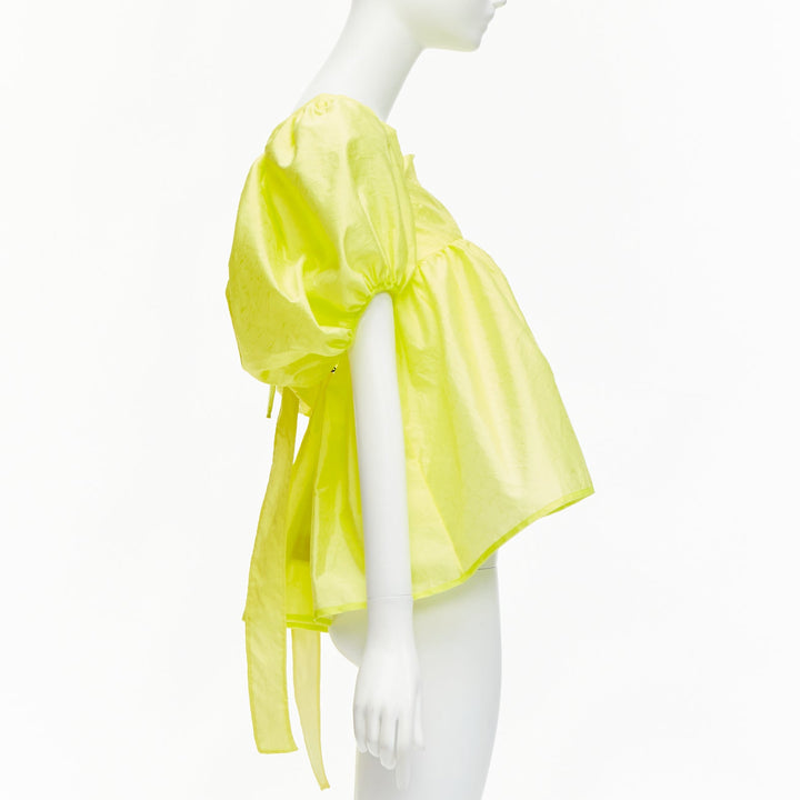 CECILIE BAHNSEN 2021 Babett yellow textured puff sleeve babydoll top UK6 XS