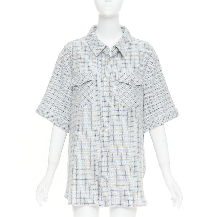 GOD'S TRUE CASHMERE River Tartan 100% cashmere Moonstone blue checkered shirt XL