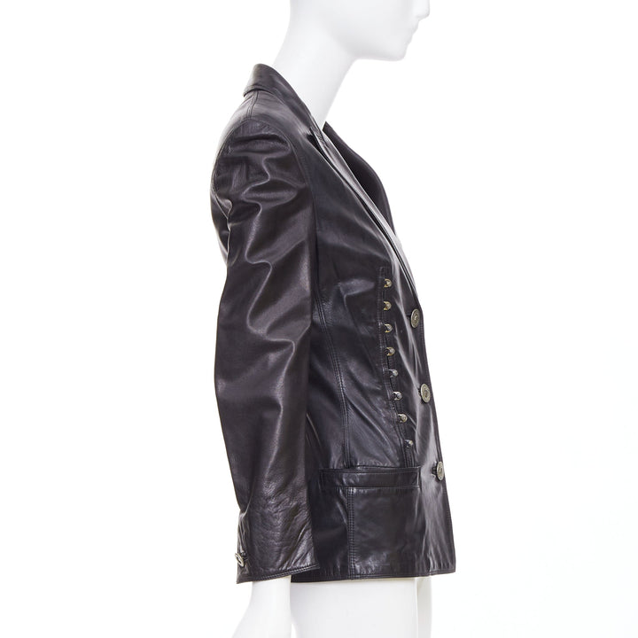 GIANNI VERSACE 1995 Vintage black lambskin silver Medusa hourglass jacket IT40 S