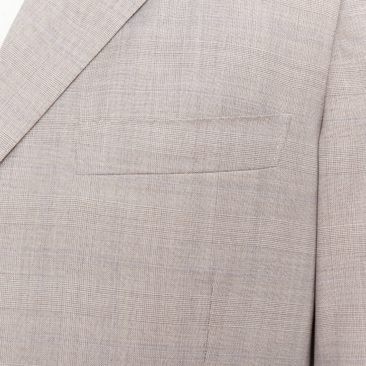 HERMES light grey 100% wool checked full canvas flap pockets blazer EU50 L