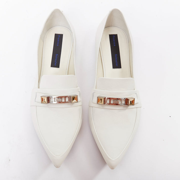 PROENZA SCHOULER white smooth leather signature silver embellishment flats EU39
