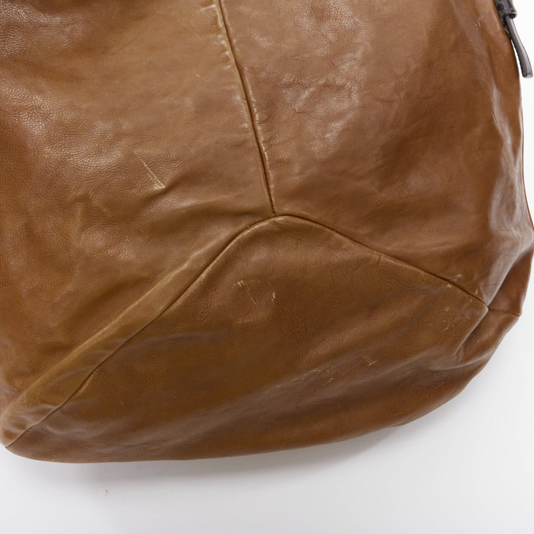 YVES SAINT LAURENT Vintage brown leather silver rings shoulder hobo bag
