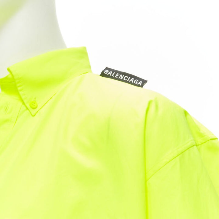 BALENCIAGA Demna 2020 neon yellow shoulder tab boxy oversized shirt EU38 S