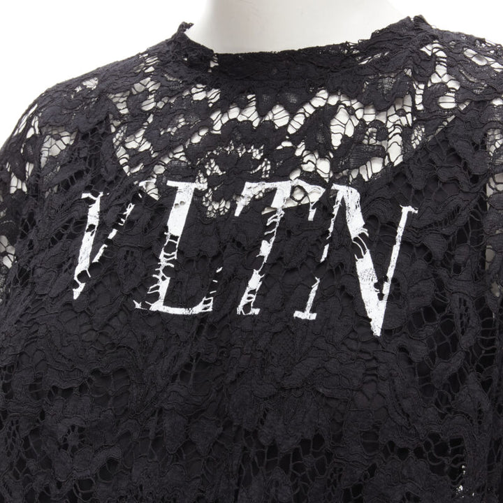 VALENTINO VLTN logo black lace white full floral lace playsuit romper XS