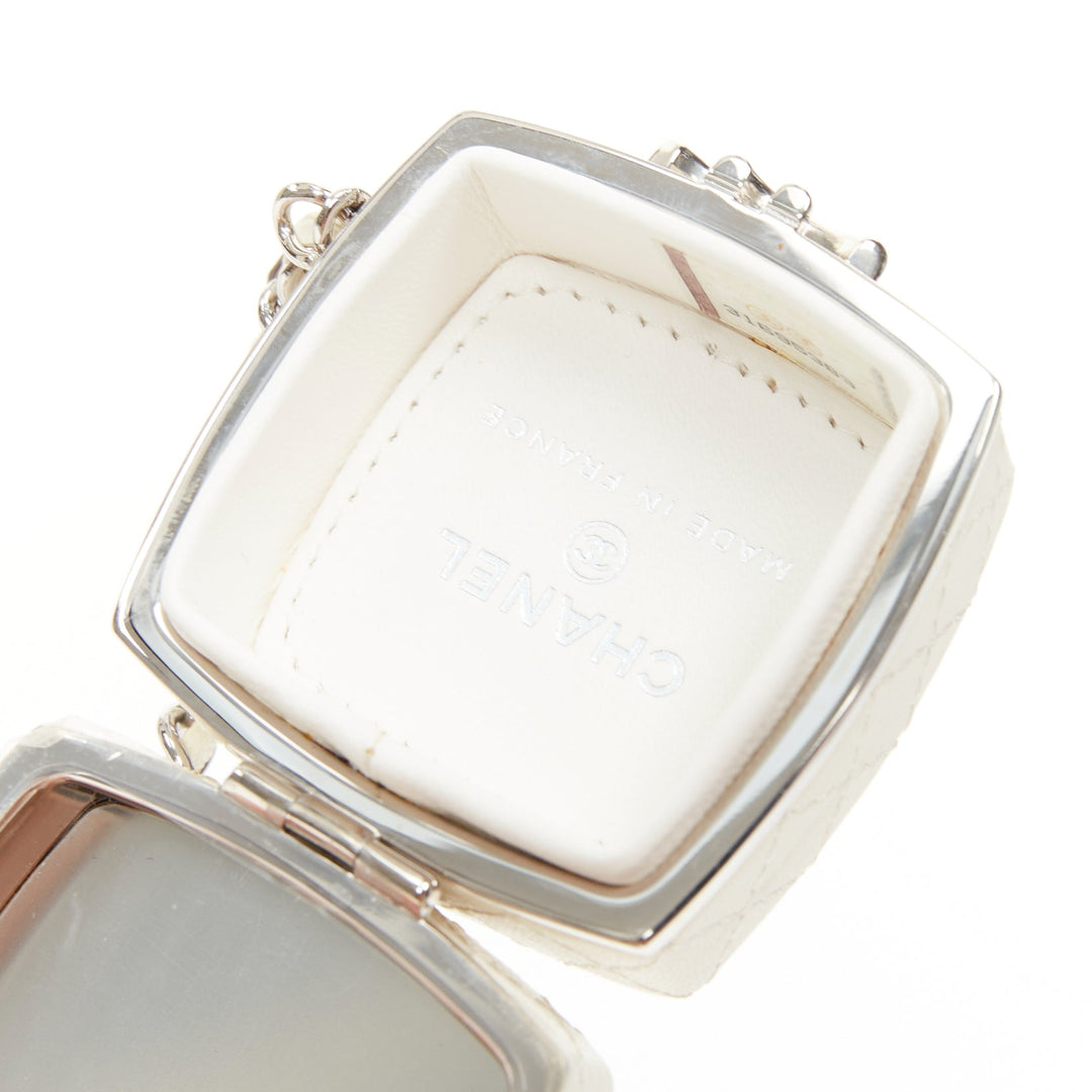 CHANEL 21K Make Up Box Mirror Compact white goatskin minaudiere clutch