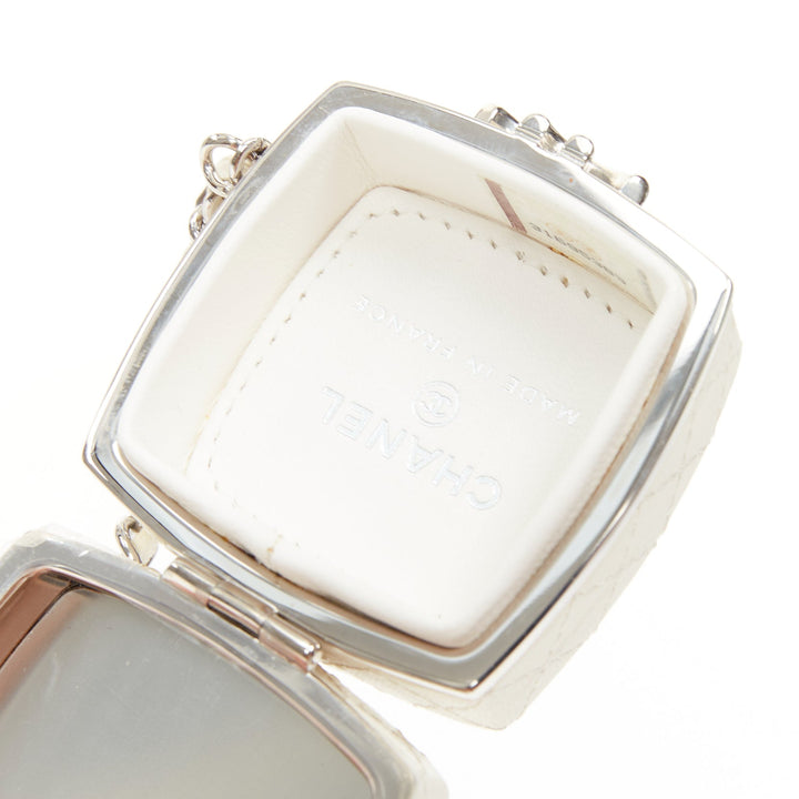 CHANEL 21K Make Up Box Mirror Compact white goatskin minaudiere clutch
