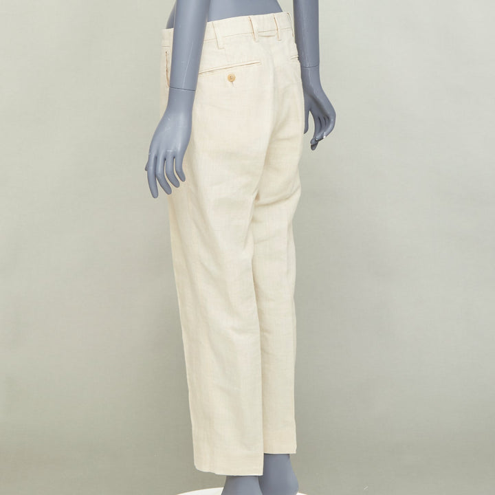 ISSEY MIYAKE MEN ivory  ramie hemp blend front crease tapered cropped pant JP1 S