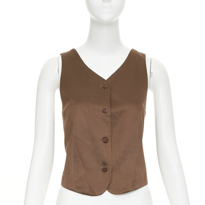 GIORGIO ARMANI silk satin brown button front crossover waistcoat vest IT40 S