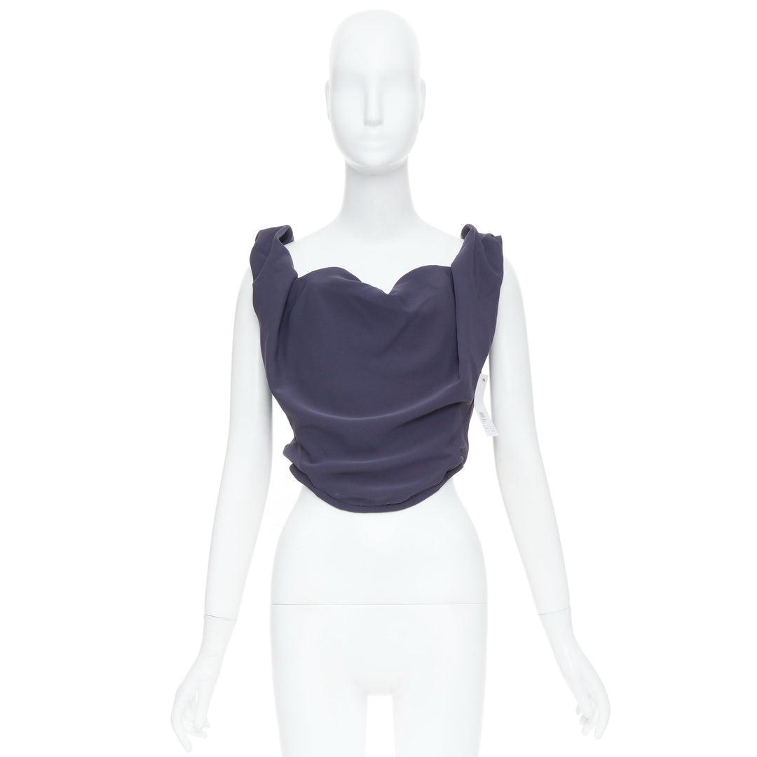 VIVIENNE WESTWOOD Sunday off-shoulder solid navy crepe corset bustier top IT44 L