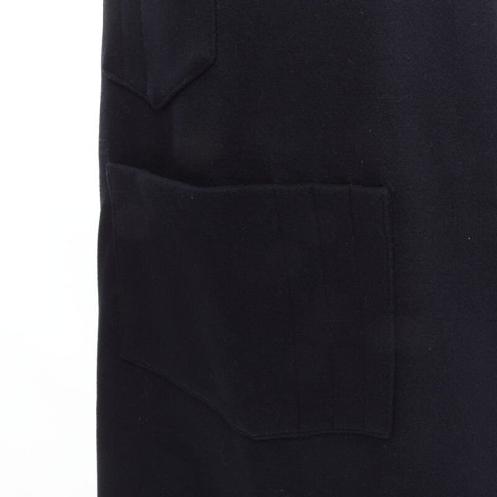 BALENCIAGA Runway black wool leather strap buckle apron dungaree
