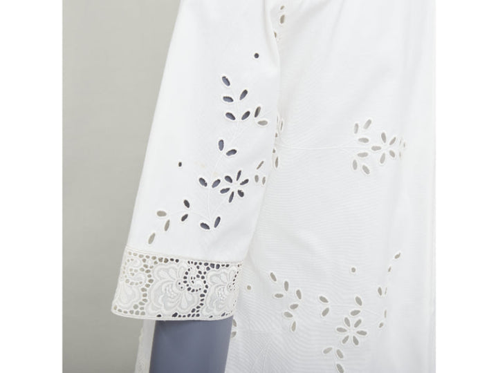 STELLA MCCARTNEY 2015 cream cotton eyelets lace trim half sleeve dress IT38 XS