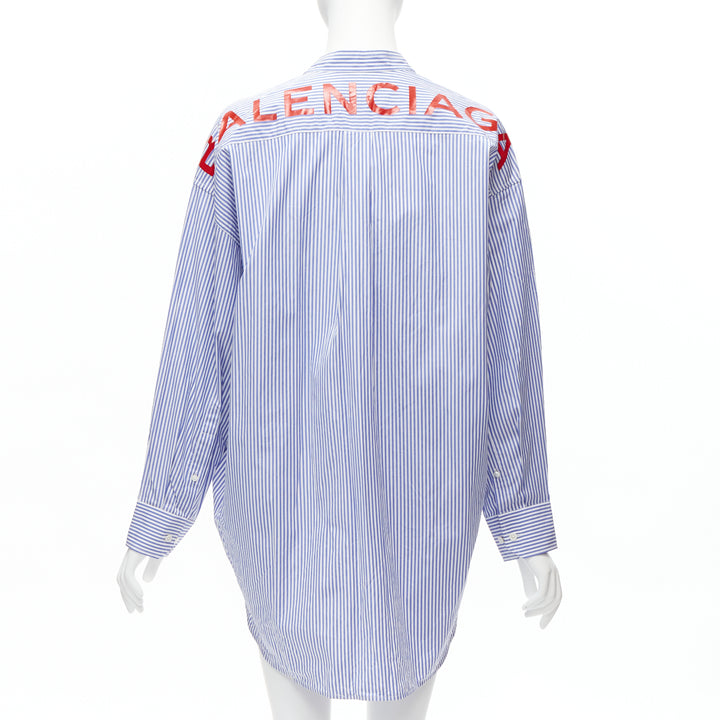 BALENCIAGA Demna 2017 red BB logo blue white stripe  oversized shirt FR34 XS