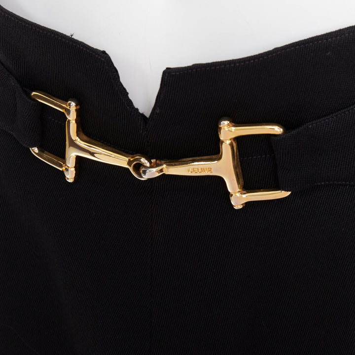 CELINE Michael Kors Vintage black 100% wool gold horsebit buckle skirt FR42 XL