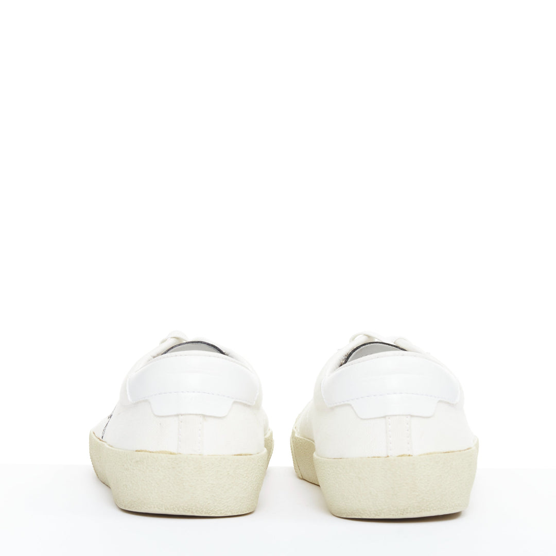 SAINT LAURENT SL/06 cream Yeah Baby embroidered canvas court sneakers EU40.5