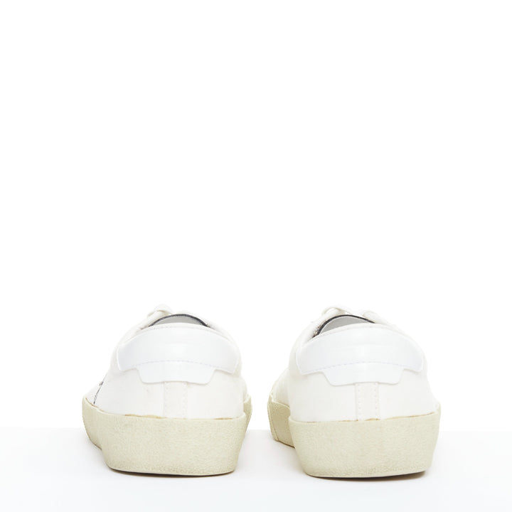 SAINT LAURENT SL/06 cream Yeah Baby embroidered canvas court sneakers EU40.5