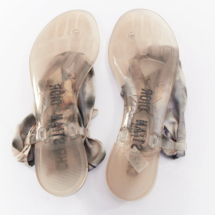 CHRISTIAN DIOR 2019 multicolor Kaleidiorscopic silk tie flat sandals EU38