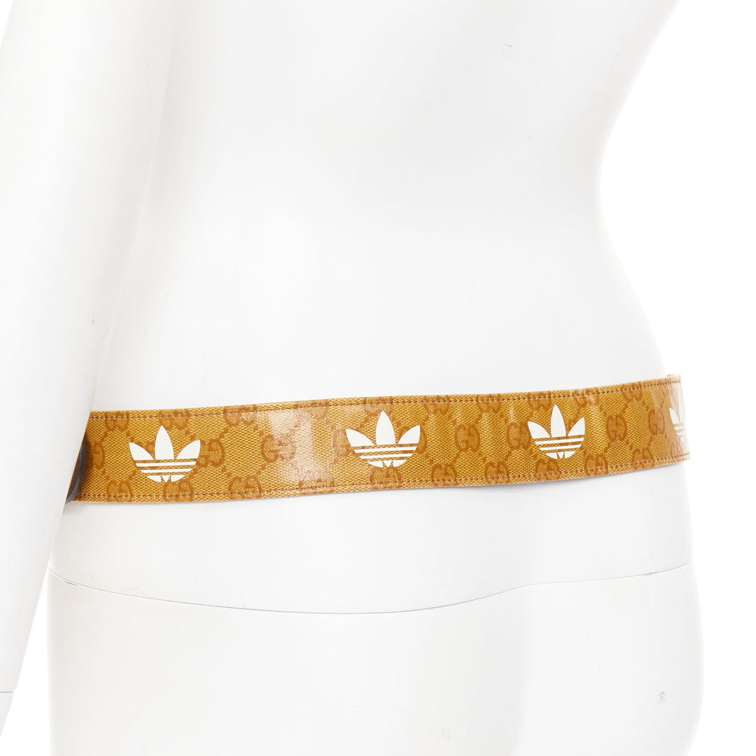 GUCCI ADIDAS 2022 GG Marmont brown coated canvas monogram white leather belt