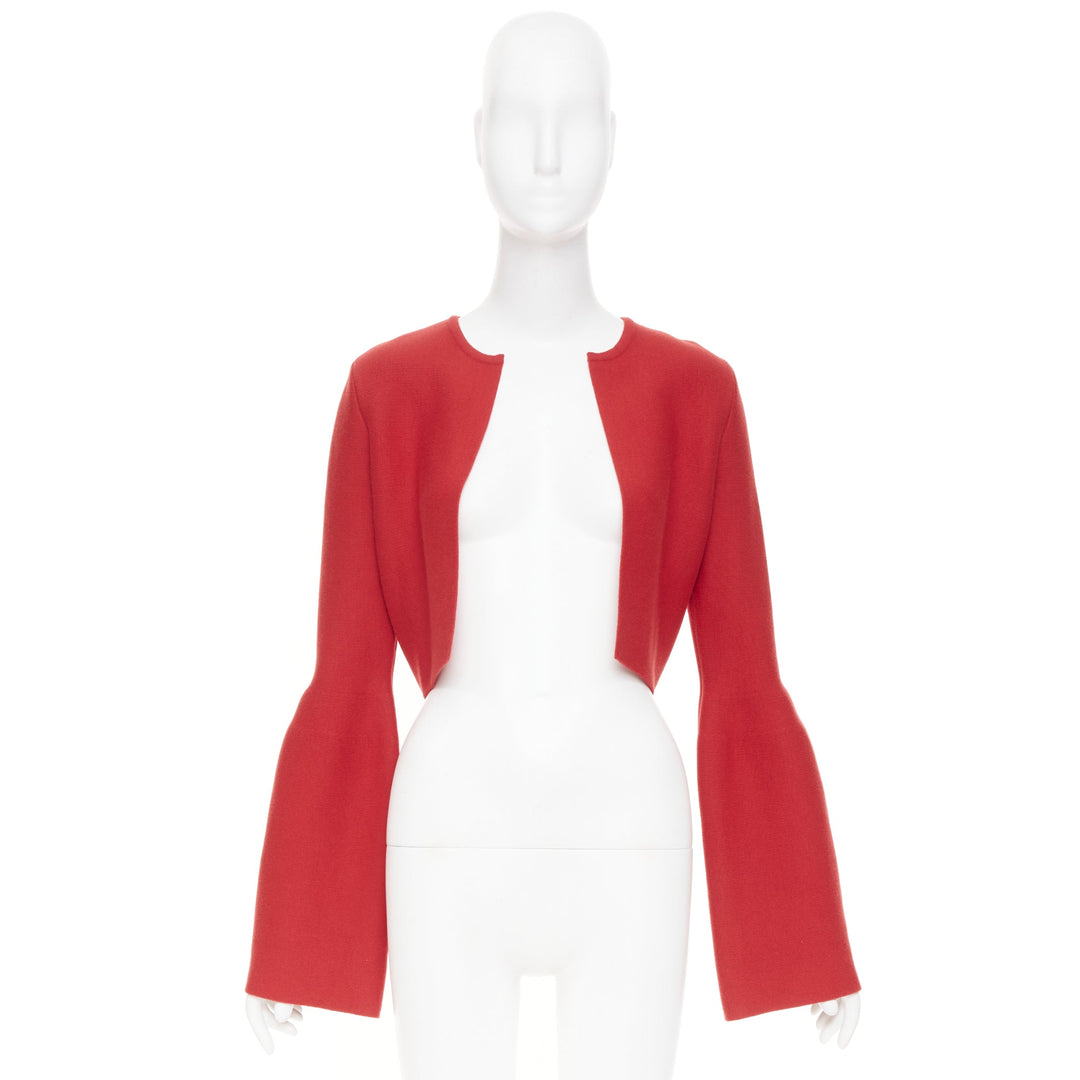 GABRIELA HEARST 2021 Katlin red virgin wool cropped open front shrug cardigan XS