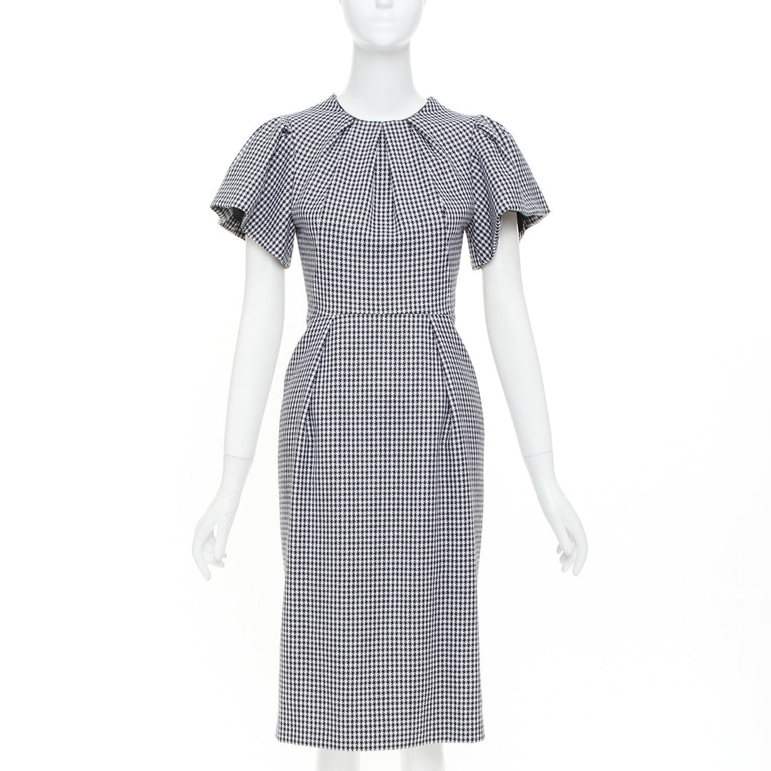 ALEXANDER MCQUEEN houndstooth flounce sleeve pleat check cocktail dress IT36 XXS