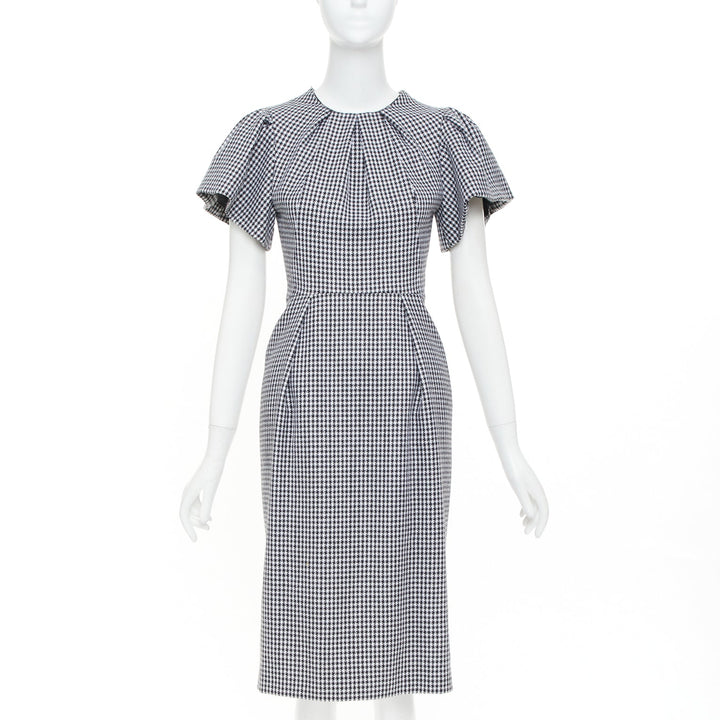 ALEXANDER MCQUEEN houndstooth flounce sleeve pleat check cocktail dress IT36 XXS
