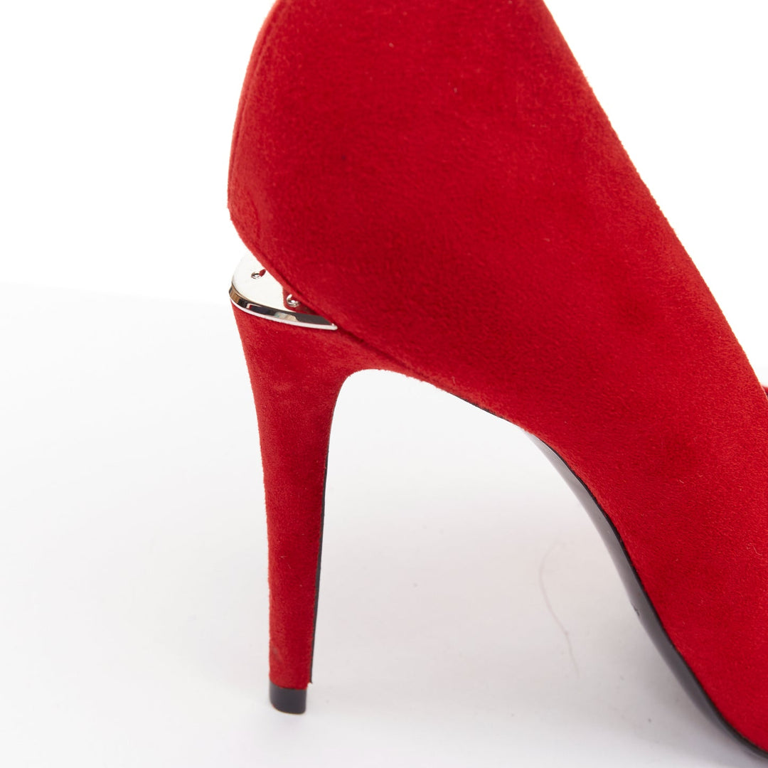 ALEXANDER WANG Tia red suede silver rhodium plate cutout heel point pumps EU37