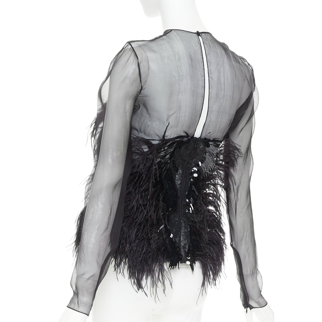 ALEXANDRE VAUTHIER COUTURE Lesage feather sequin pailette embellished sheer top