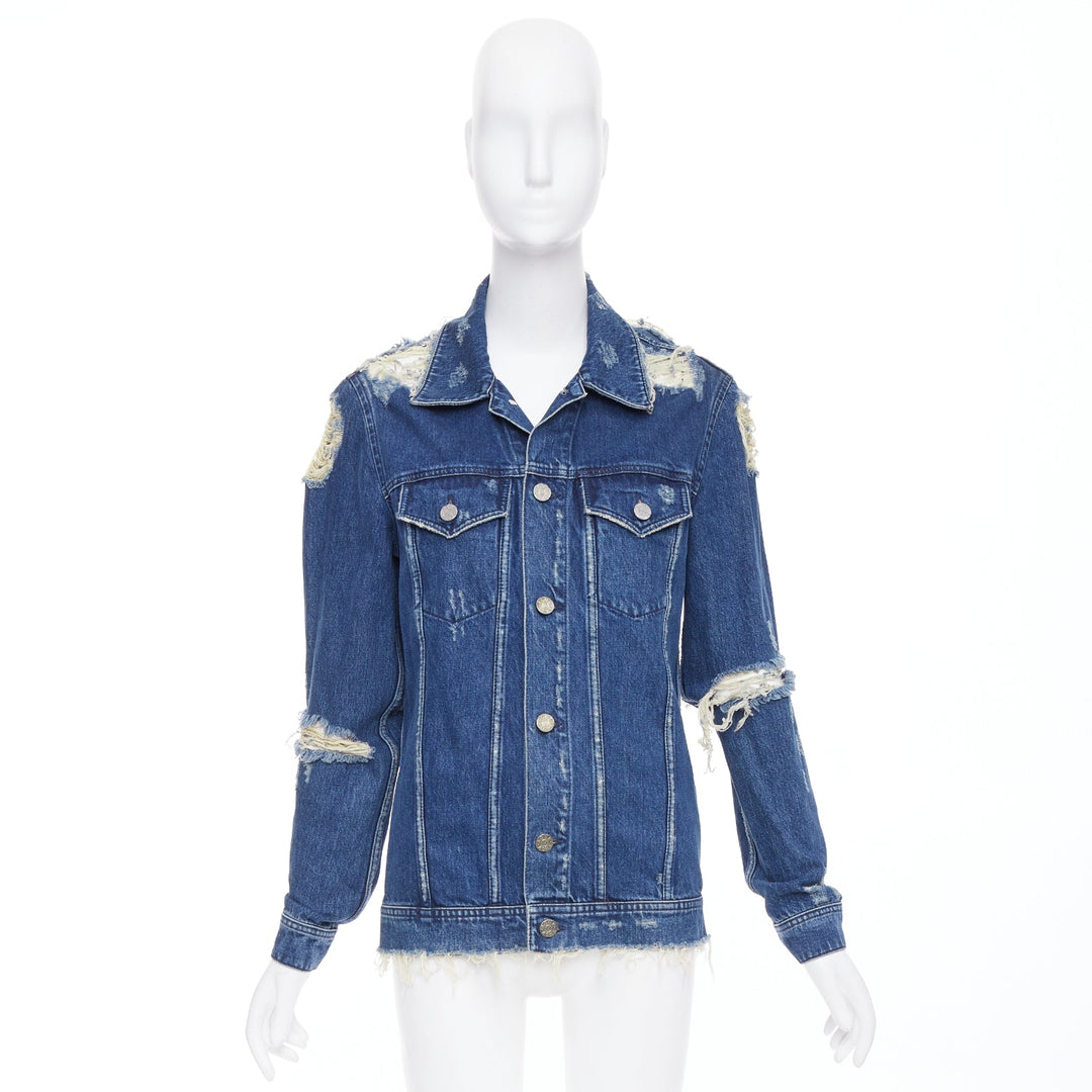 ACNE STUDIOS 2012 Fever Torn blue distressed denim cut out jacket FR34 XS