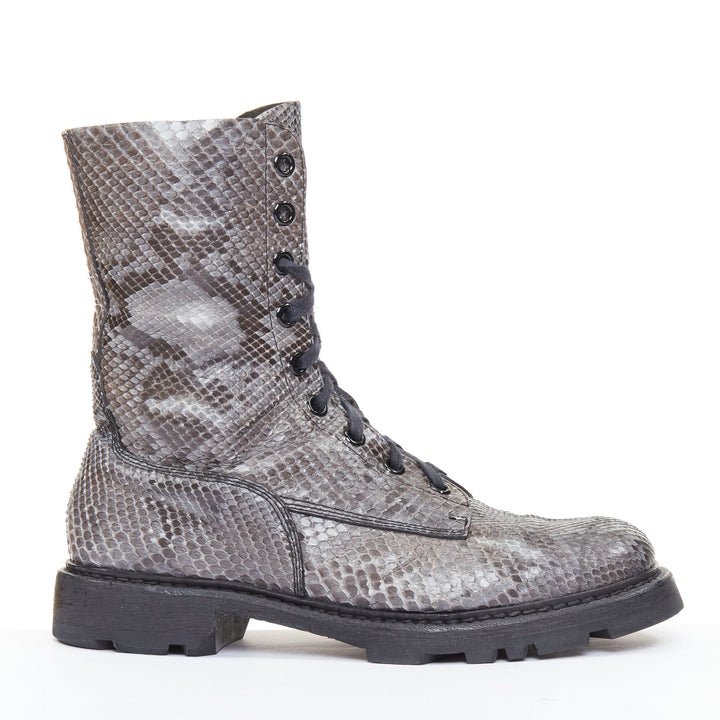rare JIL SANDER grey python print scaled leather lace lug sole combat boots EU43