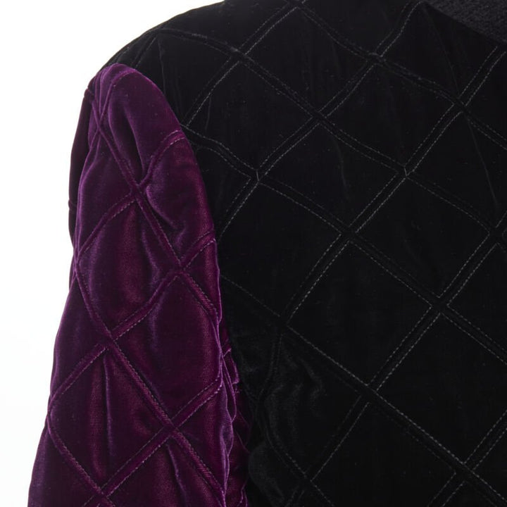 SAINT LAURENT 2018 Teddy black purple diamond quilted bomber jacket EU44 XS