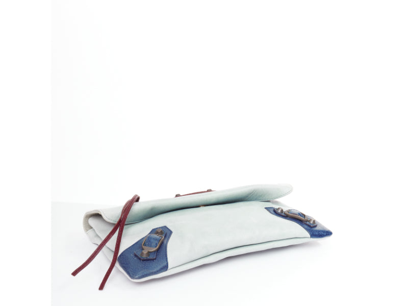 BALENCIAGA a Motocross Classic Envelope Clutch blue burgundy foldover bag