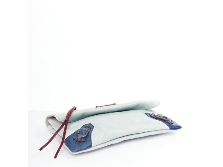 BALENCIAGA a Motocross Classic Envelope Clutch blue burgundy foldover bag