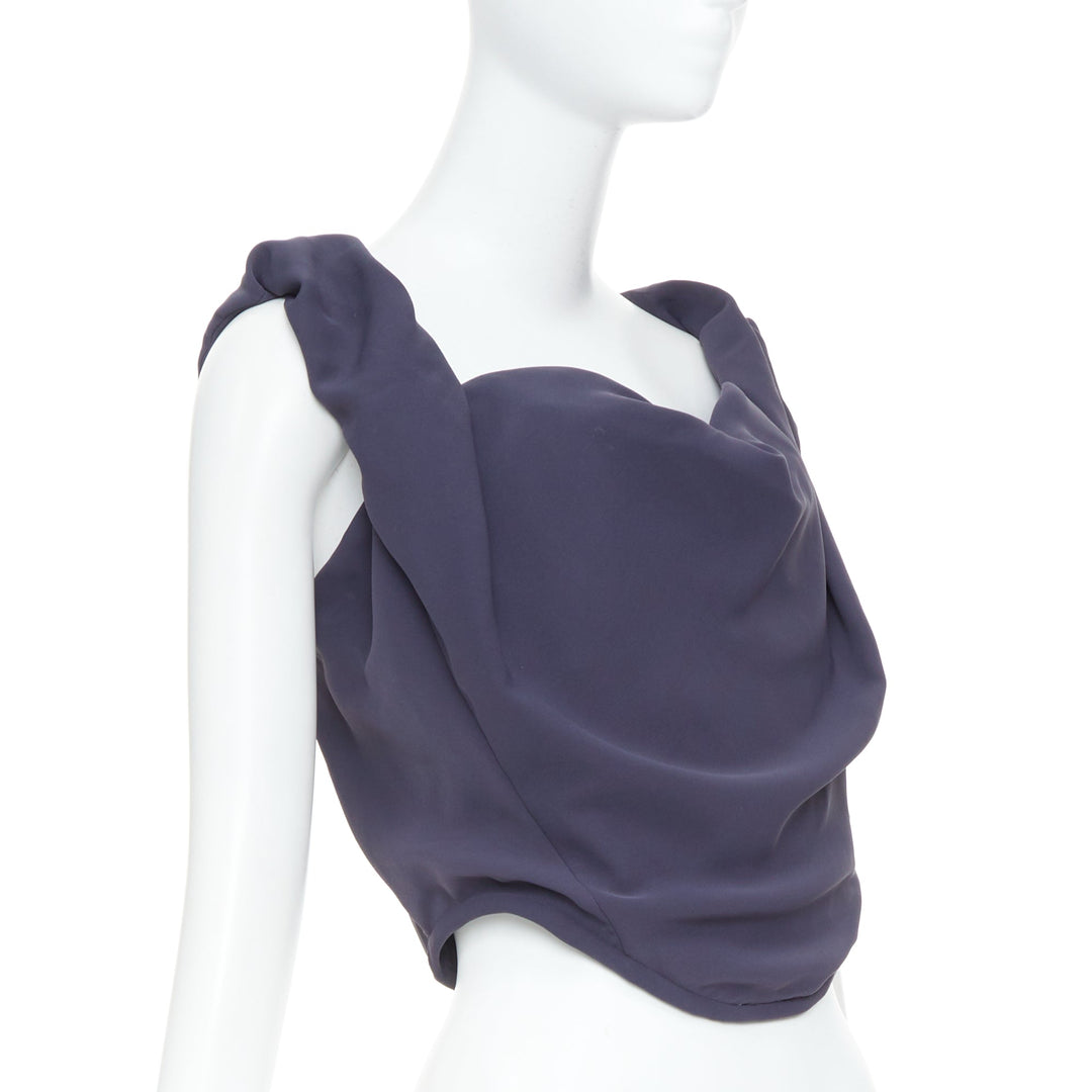 VIVIENNE WESTWOOD Sunday off-shoulder solid navy crepe corset bustier top IT44 L