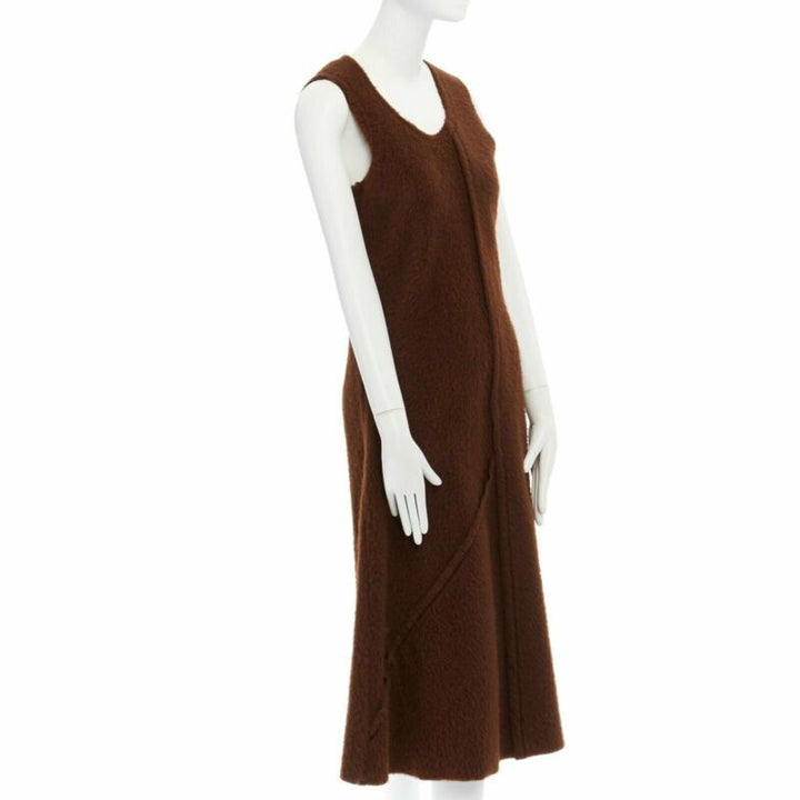 COMME DES GARCONS 1993 brown reversed seam fuzzy plush wool midi dress M