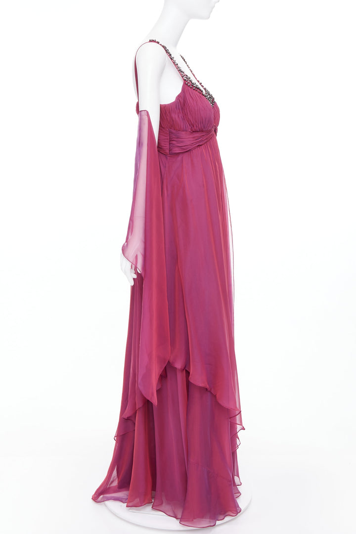 TERI JON Rickie Freeman iridescent purple silk beaded gown with shawl US14 3XL