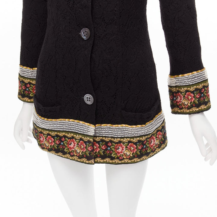 VOYAGE INVEST IN THE ORIGINAL LONDON red green beaded floral black wool coat L