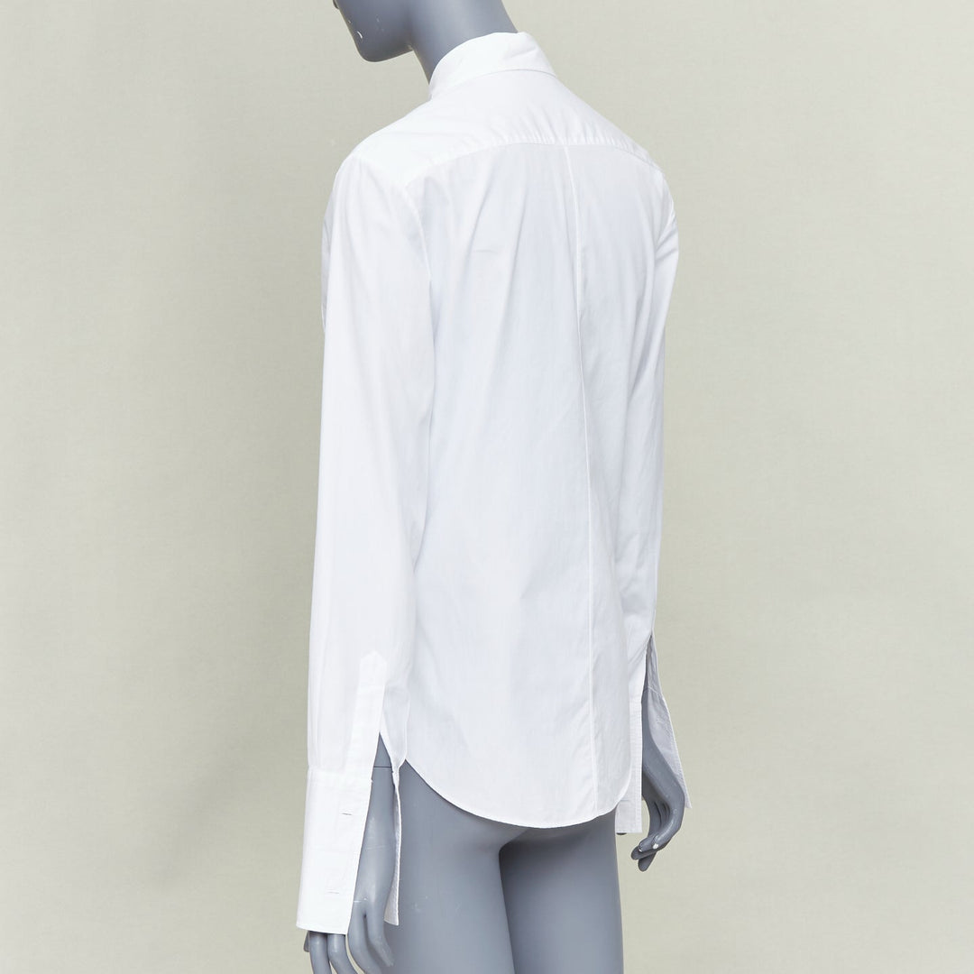 CHRISTIAN DIOR white cotton pique CD Bee embroidered dress shirt FR34 XS