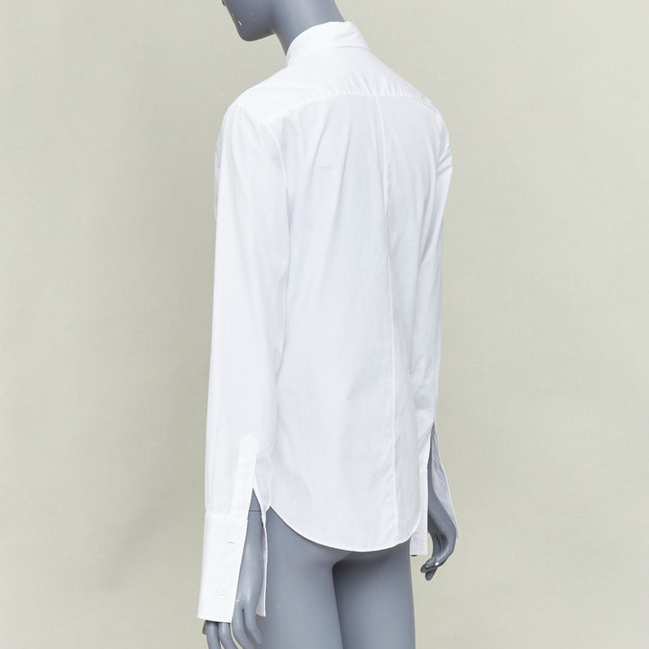 CHRISTIAN DIOR white cotton pique CD Bee embroidered dress shirt FR34 XS