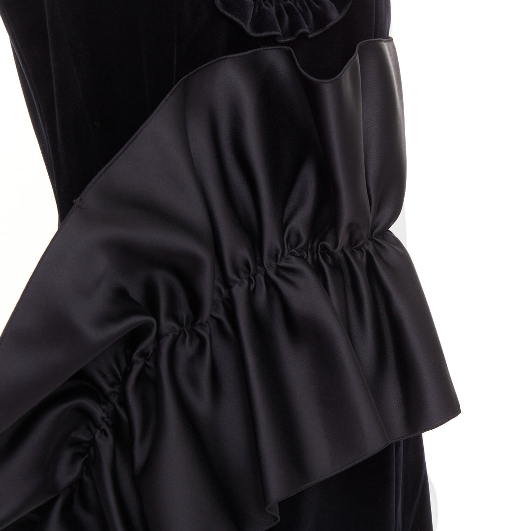 CHRISTOPHER KANE Runway black velvet satin paneled ruffled midi dress UK10 M