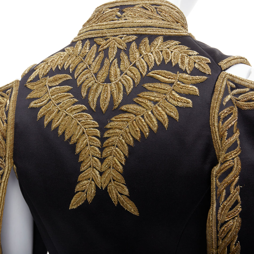 rare ALEXANDER MCQUEEN 2011 Runway gold foliage embroidery military IT38 XS