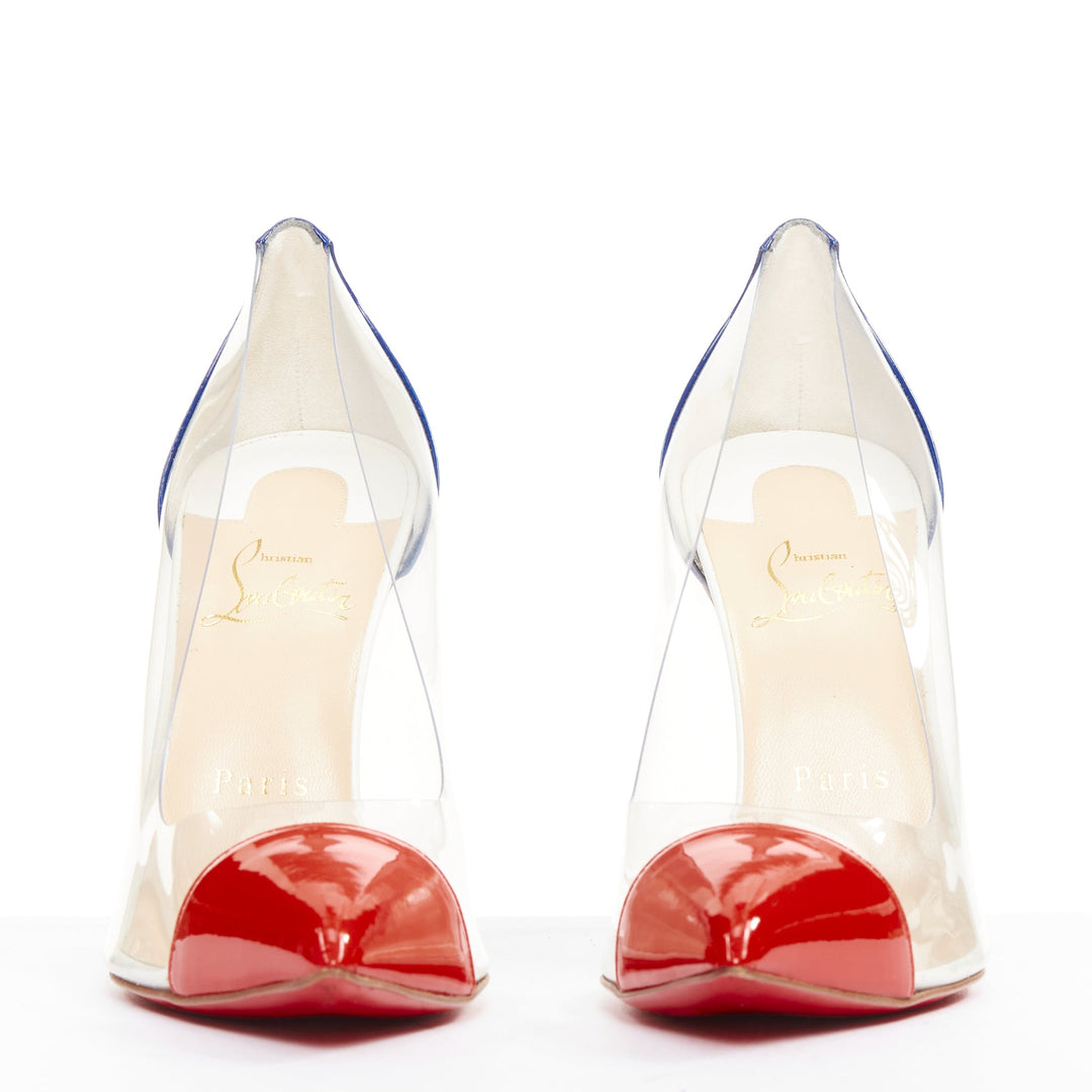 CHRISTIAN LOUBOUTIN Debout 100 Corazon Tri Color patent PVC point pumps EU37.5