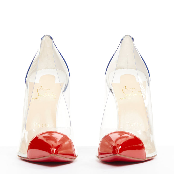 CHRISTIAN LOUBOUTIN Debout 100 Corazon Tri Color patent PVC point pumps EU37.5