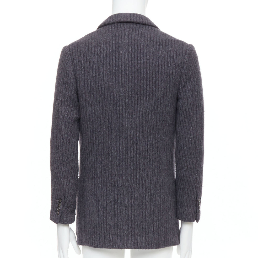 HERMES Angora wool cashgora grey verticle stripe knit blazer FR48 M