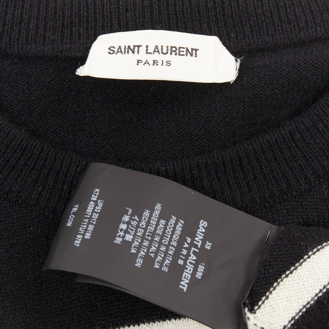 SAINT LAURENT 2017 100% Cashmere black white horizontal striped crew sweater XS