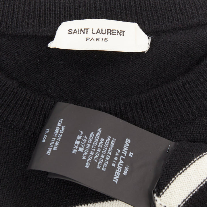 SAINT LAURENT 2017 100% Cashmere black white horizontal striped crew sweater XS