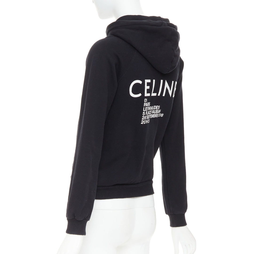 CELINE black cotton white logo address print cropped hoodie XS