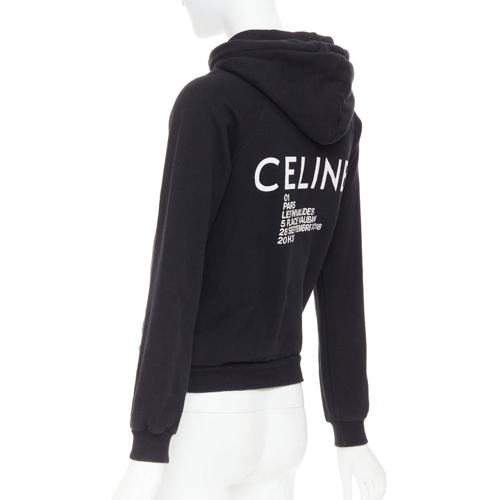 CELINE black cotton white logo address print cropped hoodie XS